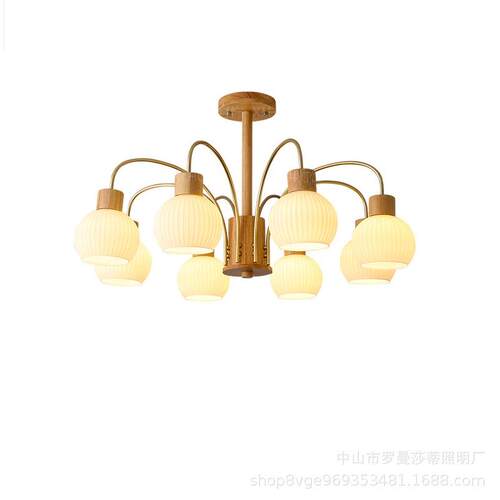 中古原木风吊灯客厅主灯复古高级感日式侘寂风奶油护眼实木卧室餐