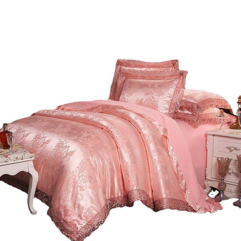 欧式床上贡缎提花四件套双人床单被套1.8m2.0米床欧美风大红婚庆