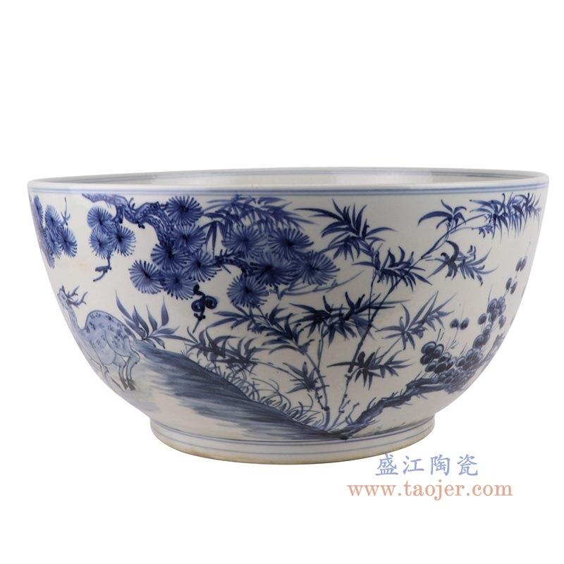 景德镇陶瓷仿古手绘青花瓷养鱼缸山水大碗水浅家居玄关庭院摆件