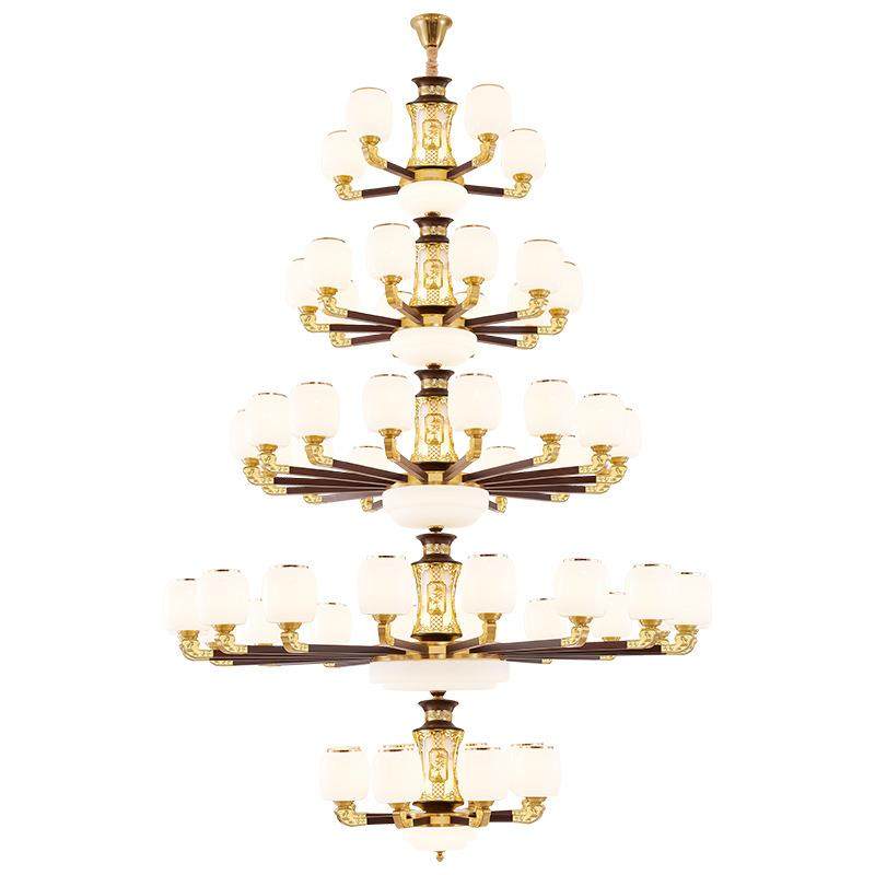 新中式复式楼别墅大吊灯客厅主灯高级感24K金铜灯广东古镇灯具厂,家装灯饰光源,智能吊灯,淘宝优惠券,粉丝福利购,淘宝优惠卷