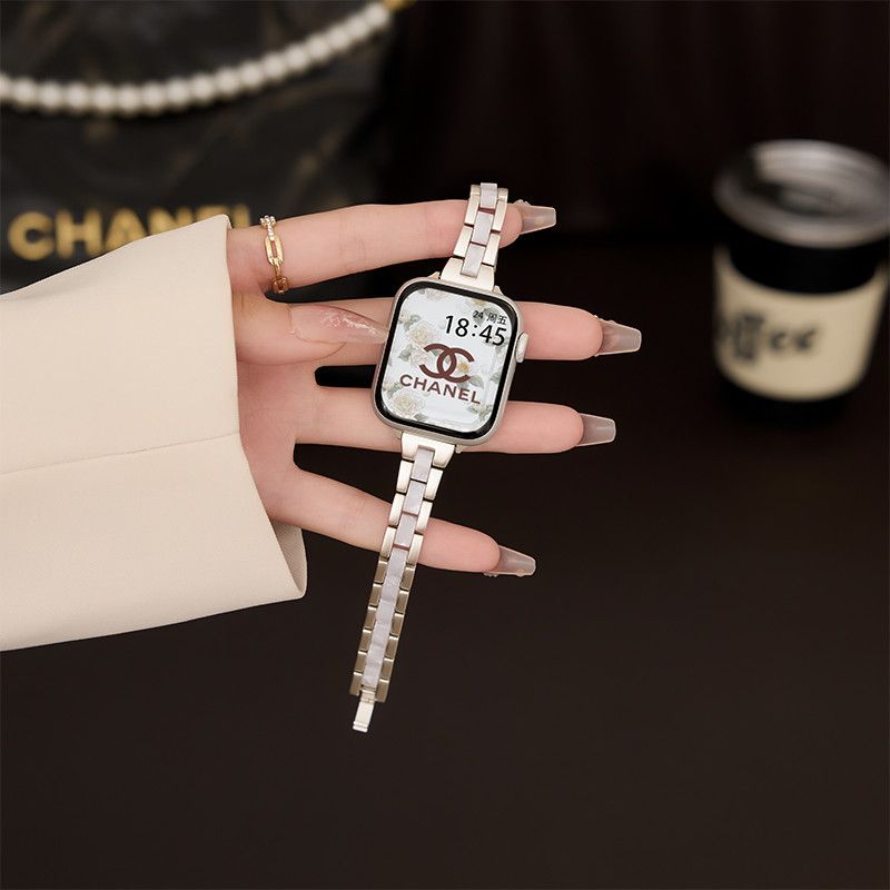 适用苹果手表S11金属拼接树脂表带iWatchS10高级感APPlewatch女生