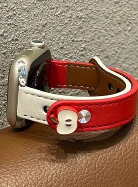 皮质可爱适用新款Apple苹果s11手表带iwatch10细女款s98765se卡通