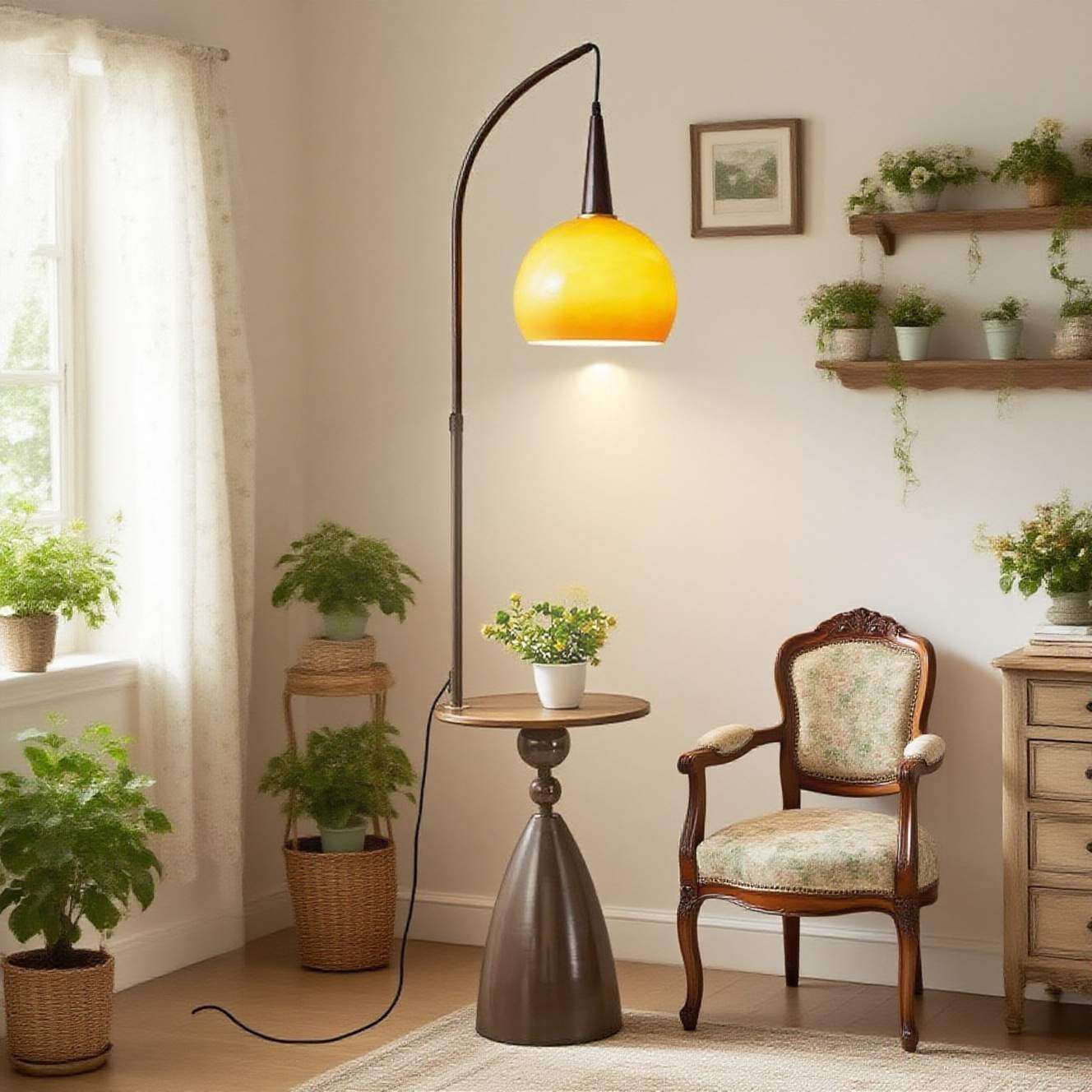 落地灯客厅沙发边几置物架一体卧室高级感中古氛围感美式立式台灯,3C数码配件,USB灯,淘宝优惠券,粉丝福利购,淘宝优惠卷