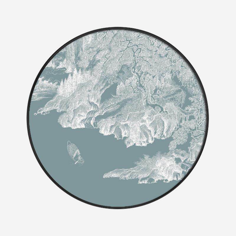 新中式禅意装饰画入户玄关圆形挂画软装样板房客厅沙发背景风景画