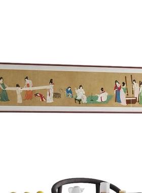 簪花仕女图唐代横幅仿古国画新中式茶室挂画客厅卧室背景墙装饰画