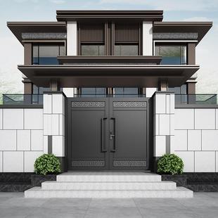 简约铝艺别墅庭院大门铝合金农村入户中式院子双开大门电动推拉门