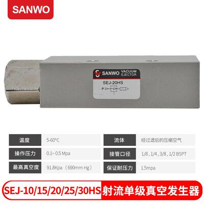 气动真空发生器SEJ-15202530HS内置消声器大流量空气发生器