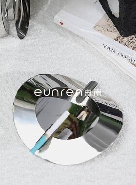 个性现代轻奢圆形不锈钢金属烟灰缸饰品办公室酒店桌面装饰品摆件