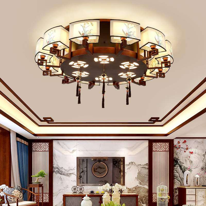 新中式吸顶灯大气客厅卧室餐厅灯禅意复古红古铜色刺绣布罩圆形灯,3C数码配件,USB灯,淘宝优惠券,粉丝福利购,淘宝优惠卷