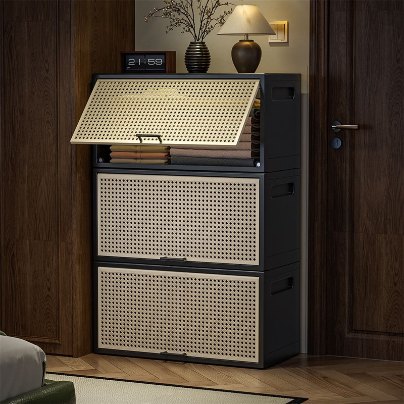 中古风组合收纳柜l开放式黑色翻斗柜玩具收纳箱客厅零食柜沙发边