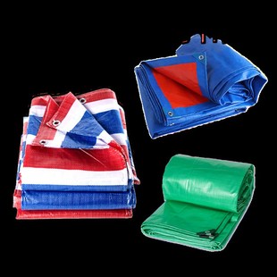 加厚三色彩条布红白蓝双绿色防晒雨布防水篷布塑料遮阳花油布编织