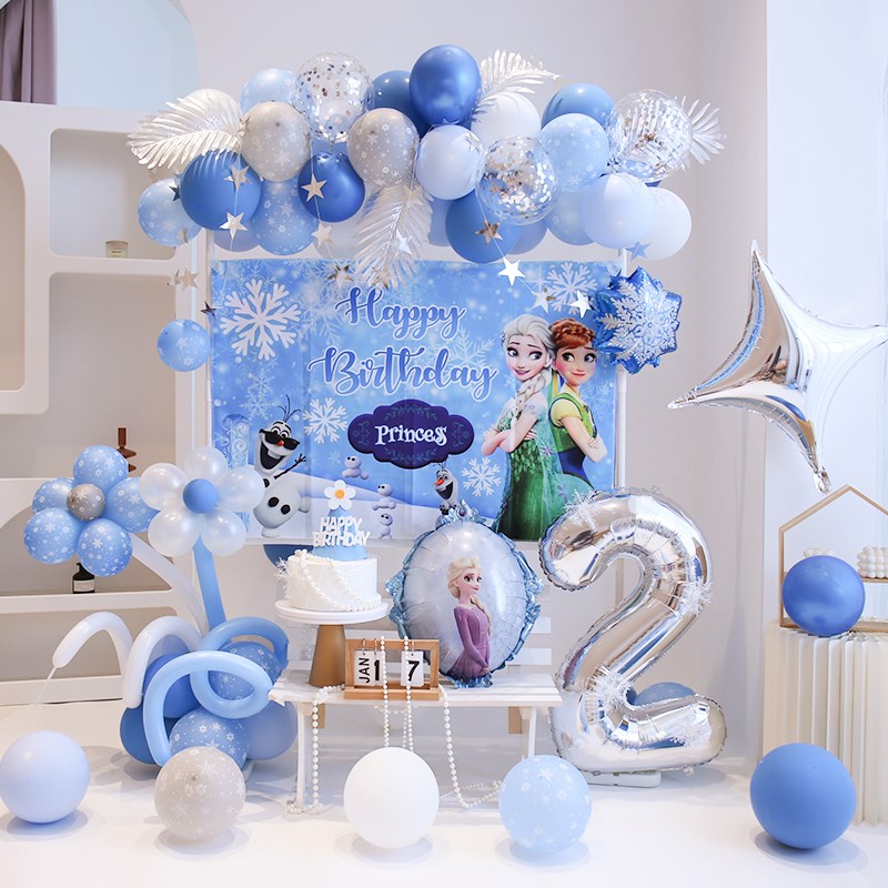 冰雪奇缘主题女h孩生日派对装饰艾莎公主儿童一周岁背景墙场景布