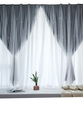 网红inas自粘魔术粘贴式出租房小飘窗卧室遮光窗帘成品免打孔安装