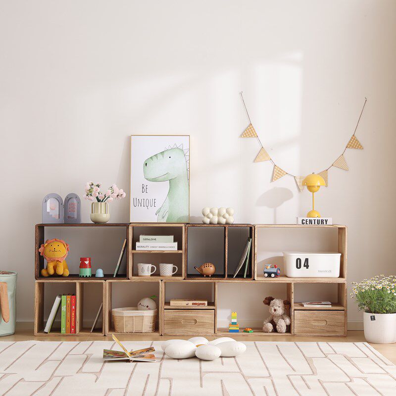 实木桌面格子柜自由组合客厅靠墙落地书架客厅储物置物榫卯收纳盒