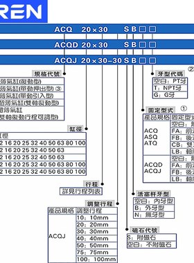 ACQ加长行程气缸ACQS 32 40 50 63 80X100XL150X200X300SB薄型加