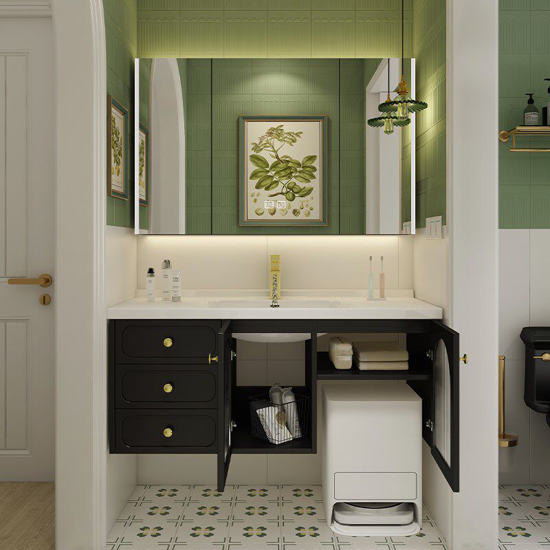 扫地机器人浴室柜基站收纳法式中古风卫生间陶瓷一体盆洗脸洗手盆