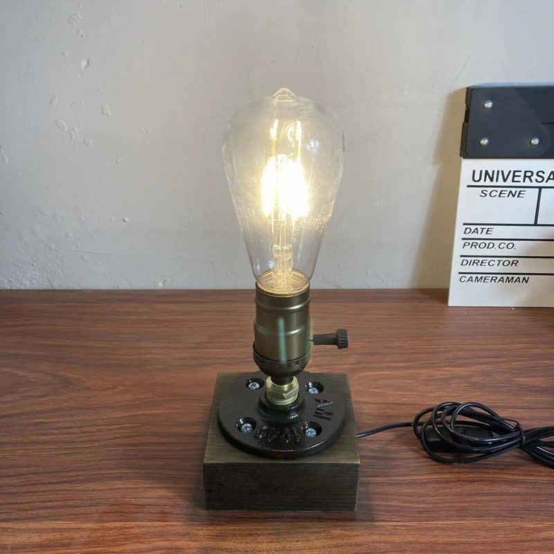 USB铁艺台灯复古怀旧风木头灯座底座酒店清吧酒吧咖啡工业风灯具