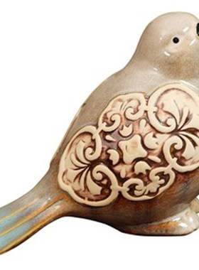 创意复古陶瓷镂空小鸟对鸟摆件家居阳台花园装饰造景桌面小摆件