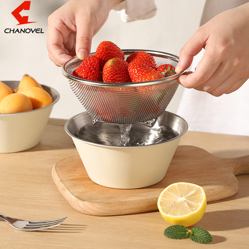 304奶白色不锈钢米饭碗烘培碗 日式小碗水果碗酱料碗备菜盆沥水篮