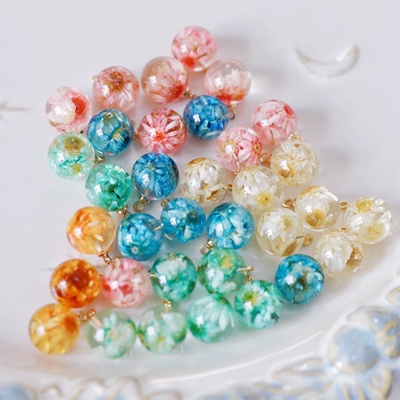 日系清新多彩天然干花树脂圆形吊坠DIY手作手帐挂件耳饰项链配件