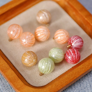 日系多彩手工绘制条纹树脂糖球散珠吊饰DIY手作挂件手帐耳饰材料