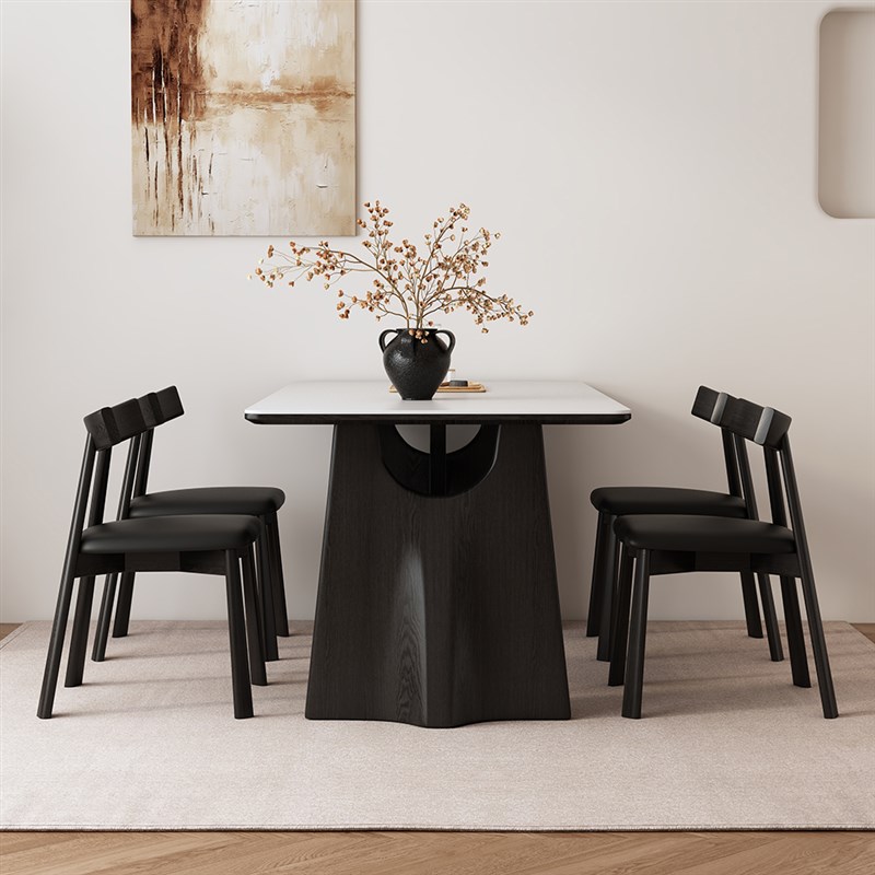 意式极简实木岩板餐桌小户t型家用长方形现代简约法式侘寂风餐桌