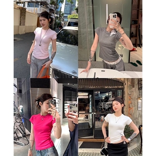 番茄妹妹Tomatosister正肩短袖T恤修身收腰简约百搭上衣圆领女装