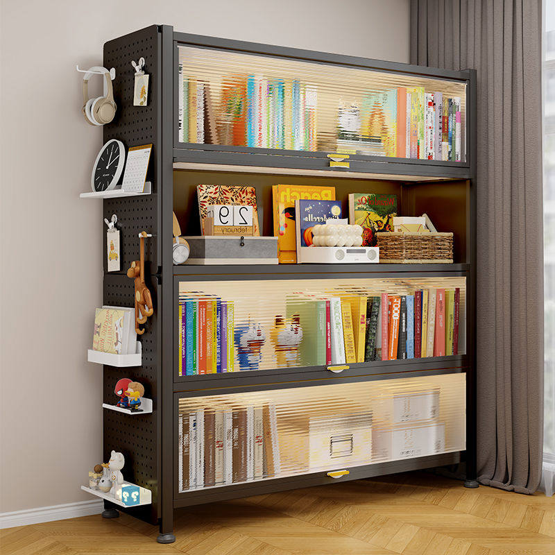 钢制书柜储物柜一体家用儿童书架带门收纳柜子客厅多层落地置物柜