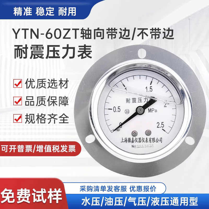 YTN-60ZT耐震压力表轴向带边面板安装冷库机组油液气压负压背接式