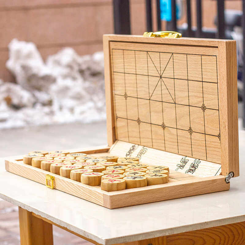 50mm 升降式折叠棋盘 红橡中国象棋棋盘 手工实木便携式可收纳