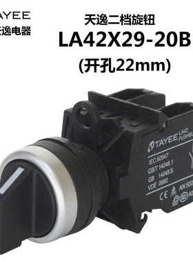 TAYEE上逸选择开关二位旋钮LA42X29-10/B二位90度转换开关