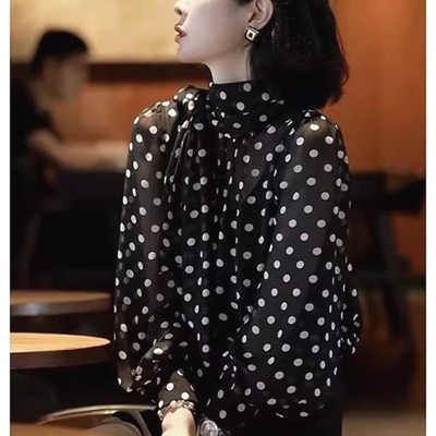 【乔其纱面料】衬衫女2025春秋款气质港风黑色波点高级感轻奢上衣