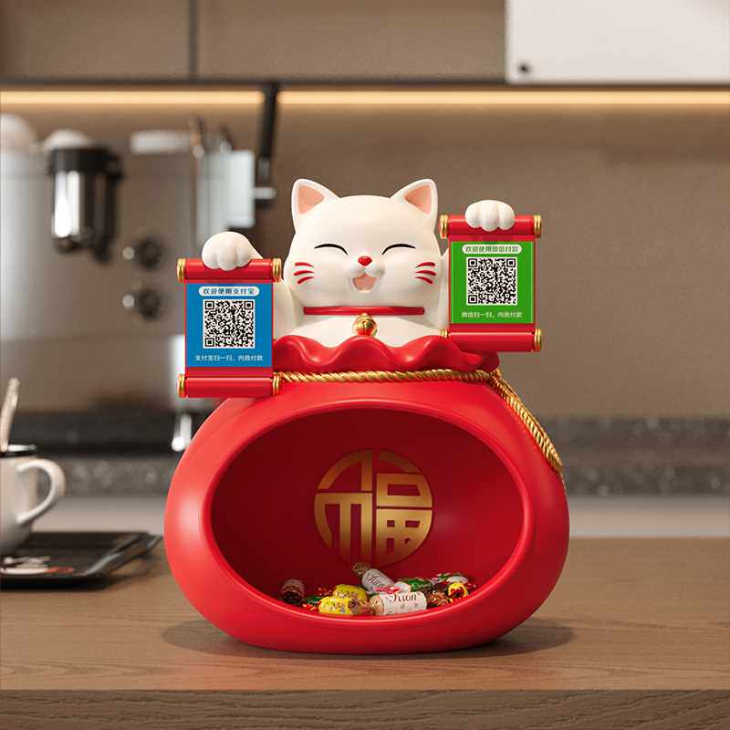 招财猫摆件新店开业礼物收银台前台二维码发财猫装饰店铺开张大吉