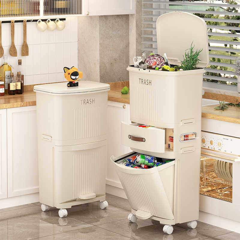 厨房垃圾桶家用带盖2023新款大容量干湿分离分类脚踏双层厨余专用