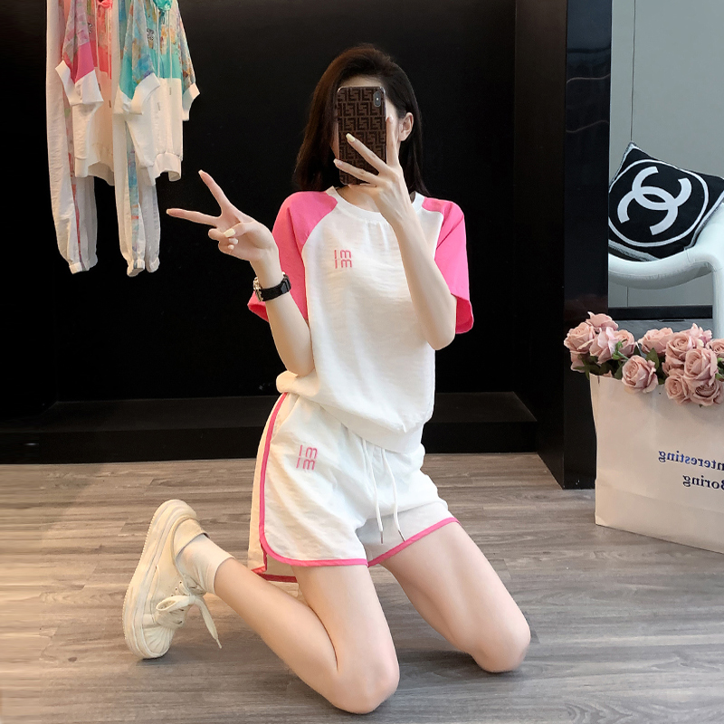 欧洲站运动休闲套装女2025新款小个子时尚夏季潮短袖跑步服两件套