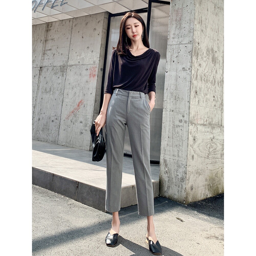 西装裤子女秋直筒夏季薄款2025新款九分八分小个子休闲烟管哈伦裤