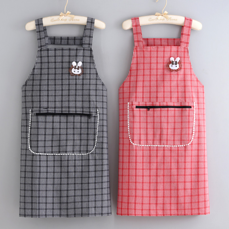 韩版新款无袖围裙拉链兜厨房家用做饭大人餐饮商场干活护衣工作服