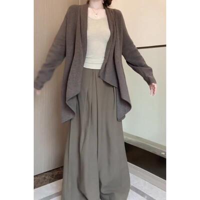 咖色中长款毛衣开衫女2025早秋新款韩系氛围感穿搭慵懒风针织外套