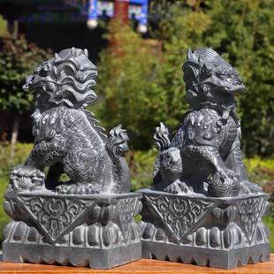 石雕石头青石麒麟摆件一对家用室内店铺公司别墅门前门口看门庭院