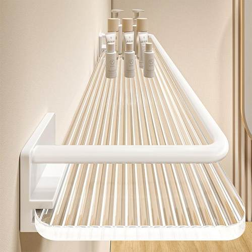 奶油风免打孔太空铝亚克力毛巾架浴室置物架卫生间收纳架化妆品架