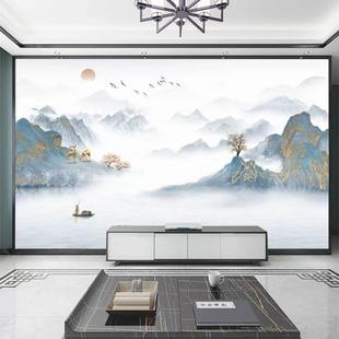 新款 山水影视墙布立体客厅风景壁纸商贸 电视背景墙壁画新中式