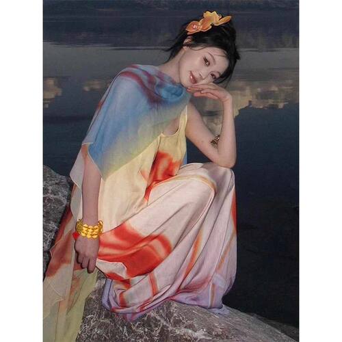 法式复古油画晕染印花连