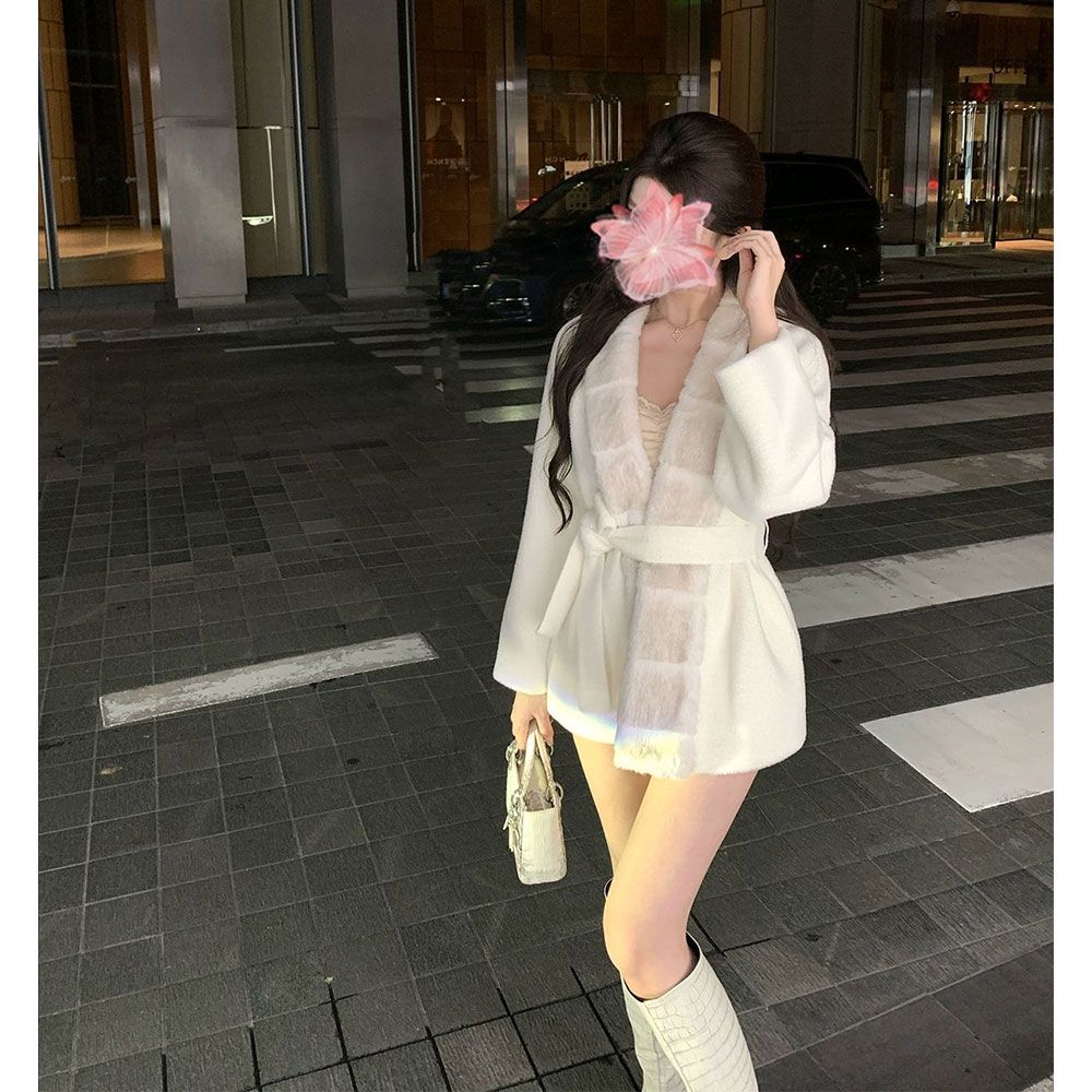 氛围感大毛领系带收腰经
