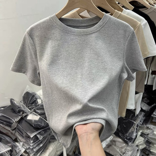 纯色修身 正肩短袖 气质简约基础款 T恤女纯棉2025新款 内搭上衣 时尚