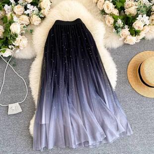 202 Summer Tulle Skirt Star Sequin skirt High Waist long Sk