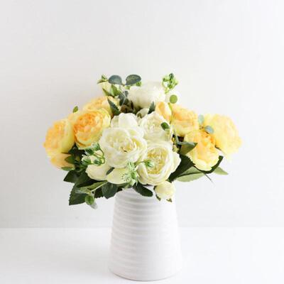 1Bouquet 5Heads Artificial Peony Tea Rose Flowers Camellia