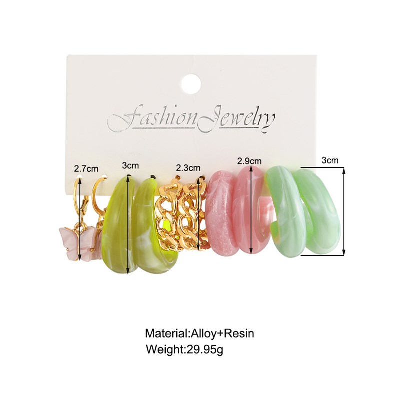 Resin earring set 5 pieces亚克力蝴蝶耳环C形树脂耳环套装5件套