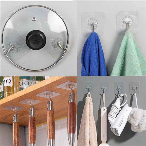 好货1Pcs 6x6cm Hooks Transparent Strong Load Home Kitchen Wa
