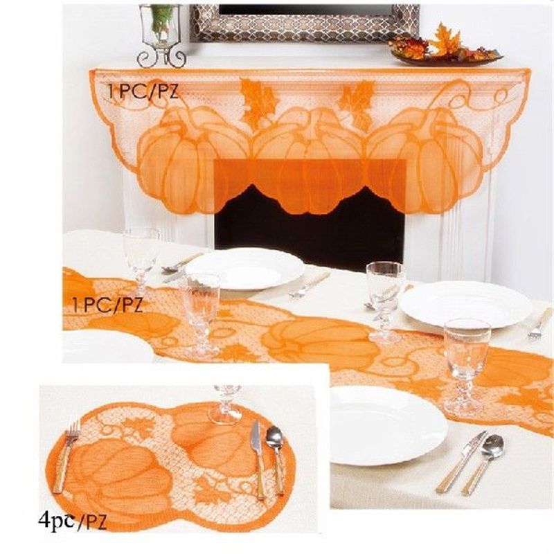 Pumpkin Lace Fireplace Cloth Pumpkin Maple Leaf Orange