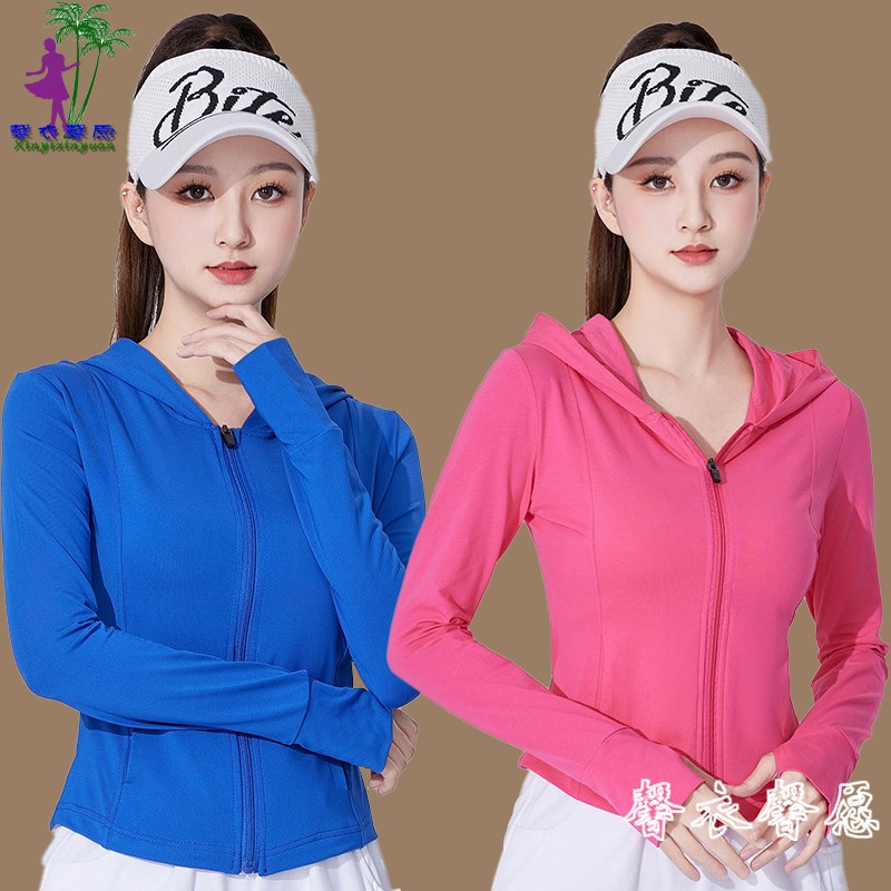 广场舞健身体操表演服 新款运动跑步带帽跳舞长袖上衣 晨跑跳操服